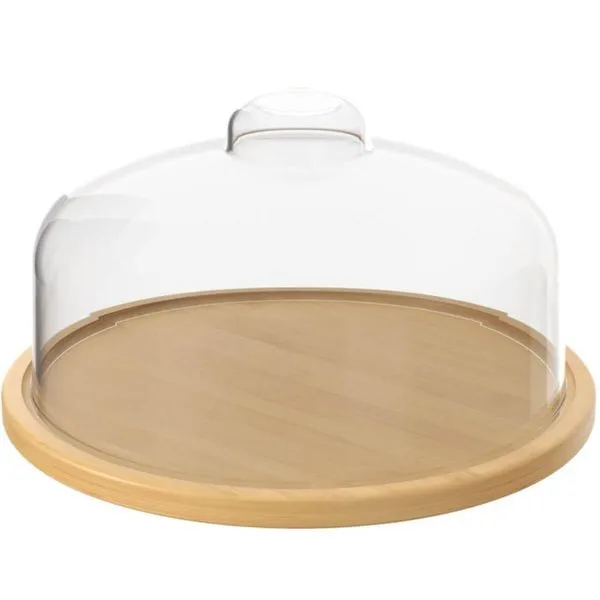 Kit 2 Boleira Pedestal com Cúpula Porta Bolo Bambu Tampa Plástica 26x21cm Prato Bolo Brisa