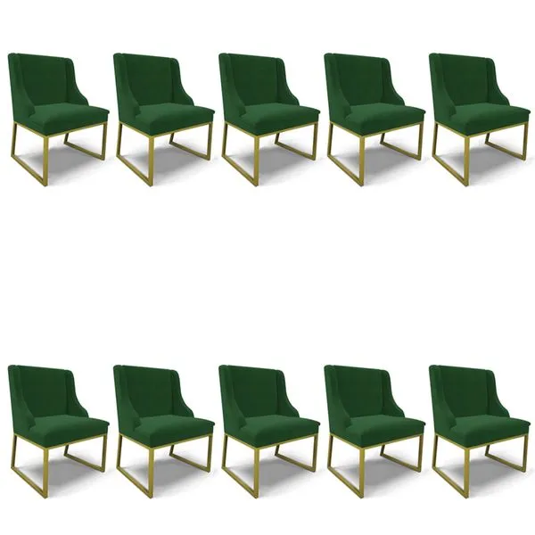 Cadeira Sala de Jantar Industrial Dourado kit 10 Liz Veludo D03 - D'Rossi Verde