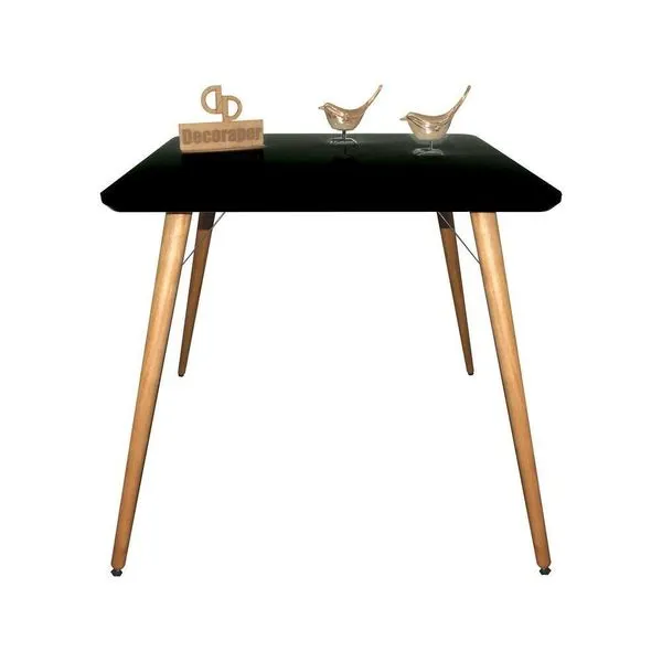 Mesa Jantar Pés Palitos Tampo Quadrado Vidro Laqueado 110cm Preto