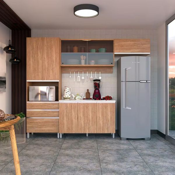 Cozinha Completa Amazonita 4 Peças Balcão Armários Damasco Bartira Laranja