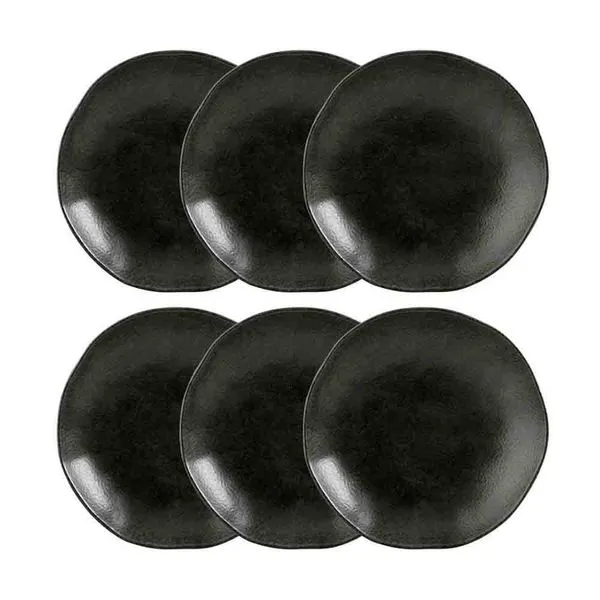 Conjunto com 6 Pratos Fundos Porto Brasil Orgânico Carbon em Cerâmica Stoneware 21,2cm Preto