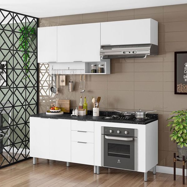 Cozinha Completa Bartira Rubi com 5 Portas, 3 Gavetas e 3 Prateleiras Branco
