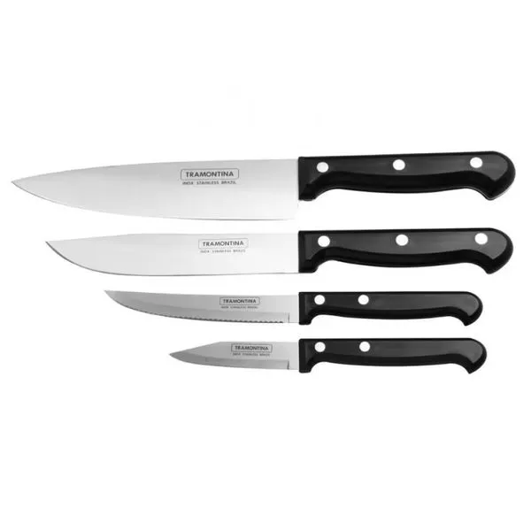 Conjunto de Facas Tramontina Ultracorte 4 Peças Preto com Inox