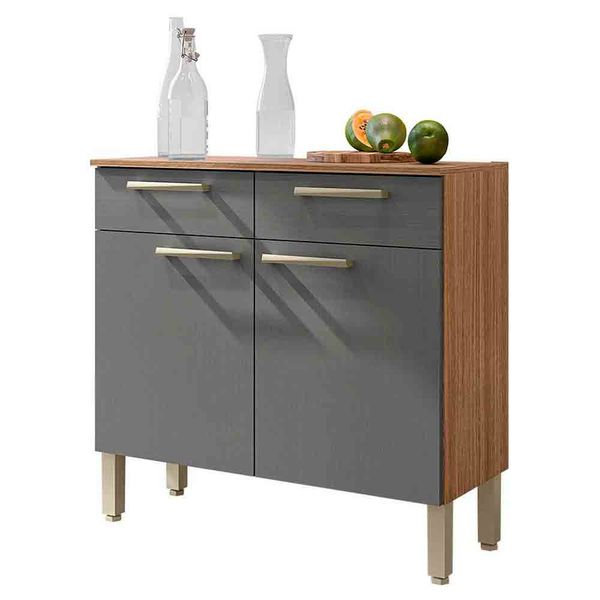 Balcão Duplo Nala 2 Portas e 2 Gavetas Kits Paraná Freijó/Gris