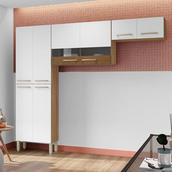 Cozinha Compacta Nala com 8 Portas e 4 Prateleiras Kit`s Paraná Freijó/Patina/Ripado
