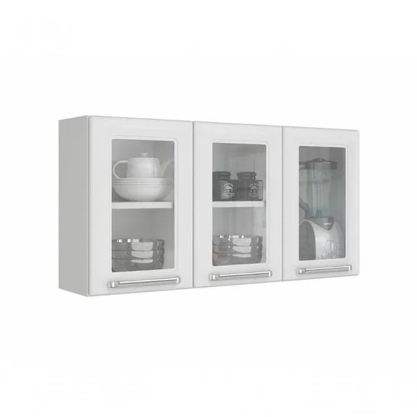 Armario Aéreo Com Vidro Cozinhas Itatiaia Luce - 3 Portas - Branco