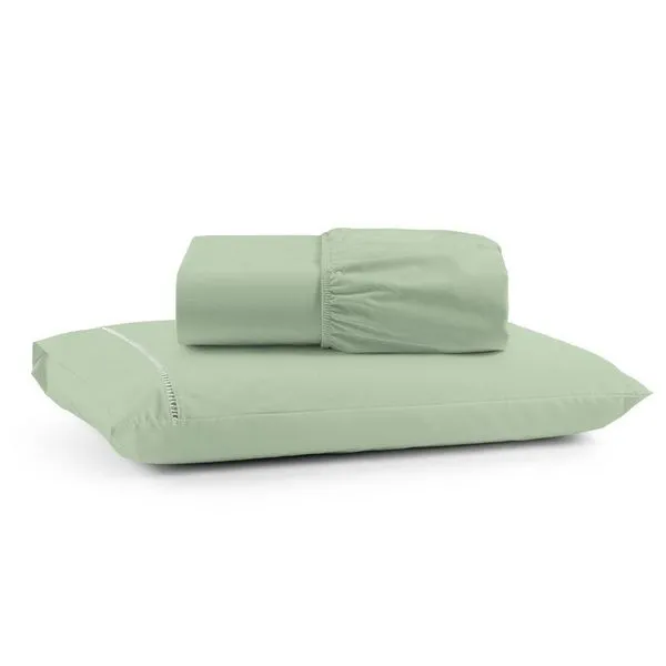Jogo De Lençol Solteiro Premium Soft 600 Fios Micropercal Verde Ponto Palito Toque Macio 2 Peças