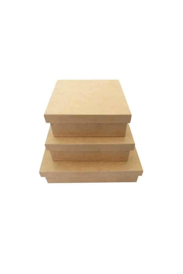 Kit com 3 Caixas Tampa de Sapato de Mdf 15x15cm 17x17cm 21x21cm