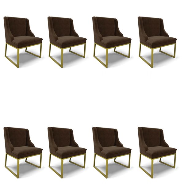 Cadeira Sala de Jantar Industrial Dourado Kit 8 Liz Suede D03 - D'Rossi Marrom