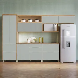 Cozinha Completa Nesher Marquesa com 7 Portas e 6 Gavetas 350cm Nature com Verde
