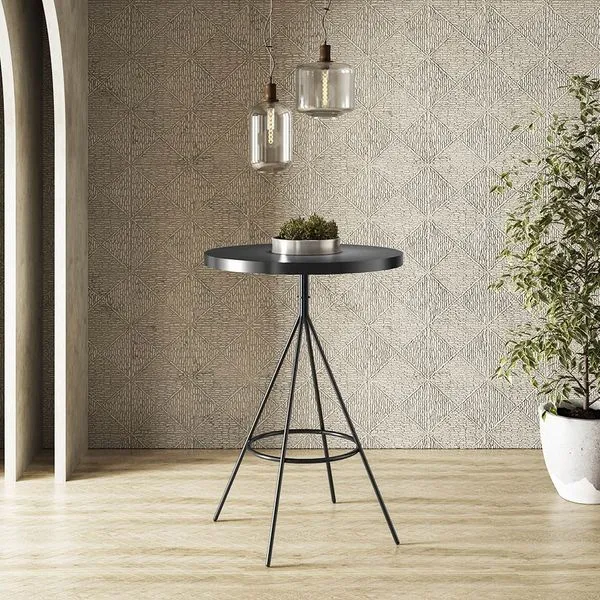 Mesa Bistrô Alta Redonda Cozinha Industrial Pé Aço Dhalia PU S02 - D'Rossi Preto