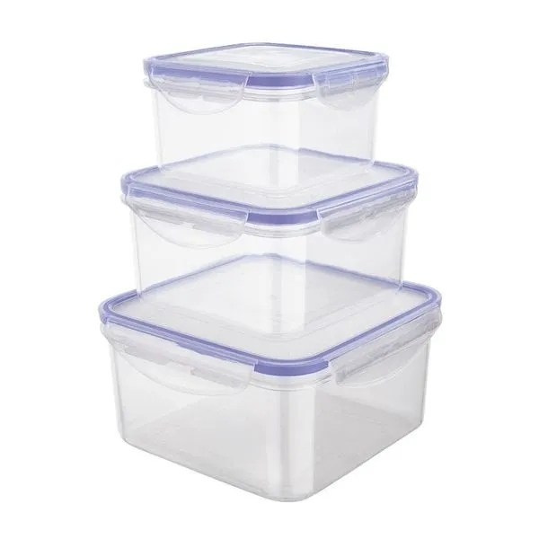 Conjunto de Potes Herméticos Quadrados PLA3666-AZ em Plástico 3 Peças Euro Home n/a