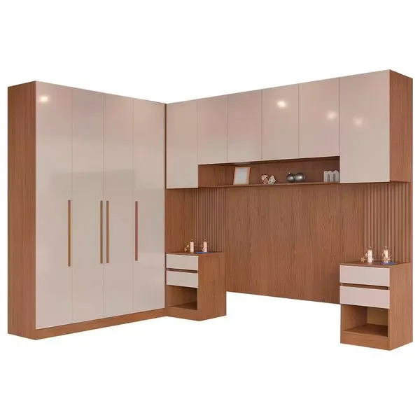 Guarda-roupa Modulado Casal Lugano 10 Portas 6 Gavetas 14 Prateleiras 6 Peças Avelã/Cappuccino