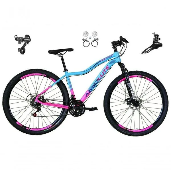 Bicicleta Aro 29 Absolute Hera Feminina 24v Alumínio Câmbios Shimano Freio Hidráulico Azul/Rosa 15