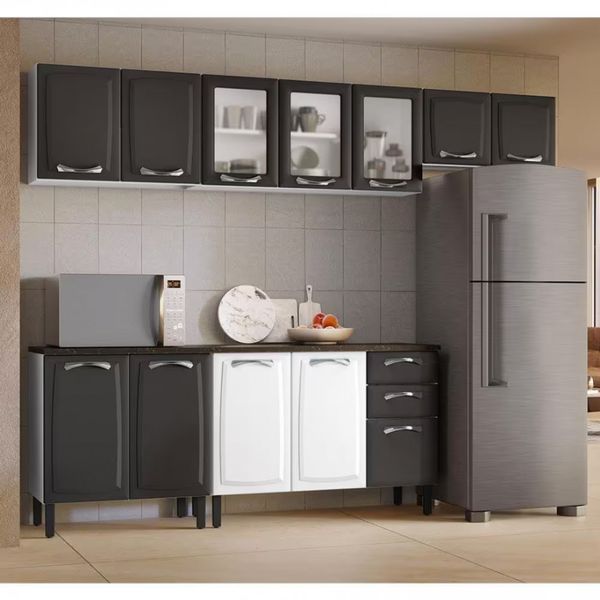 Cozinha Compacta New Premium com 12 Portas, 2 Gavetas e 10 Prateleiras - 280cm de Largura Itatiaia Branco com Grafite
