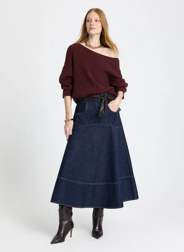 Saia Le Lis Pérola Midi Jeans Feminina 36