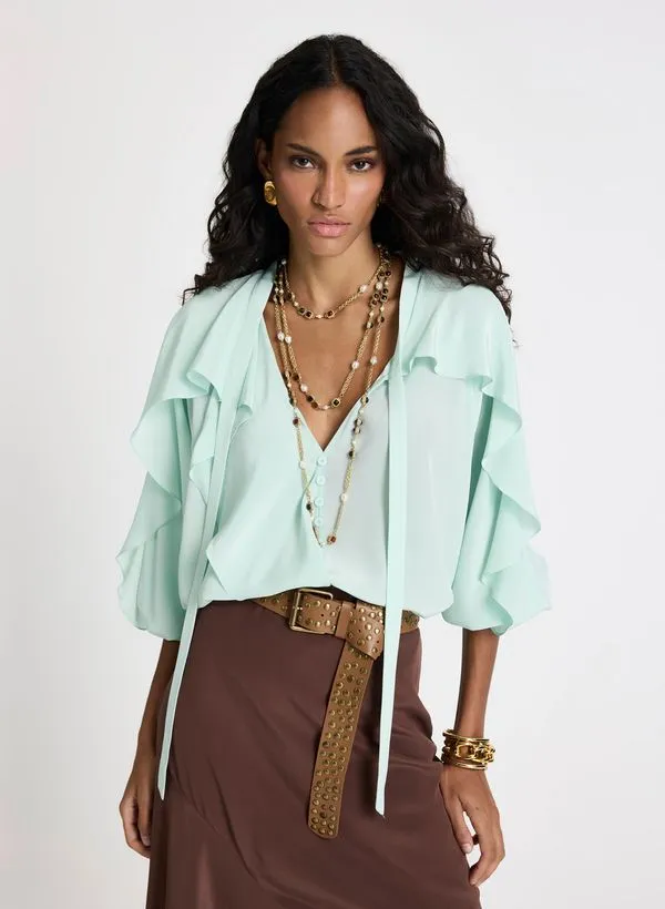 Blusa Le Lis Mabel Babados Seda Feminina 46
