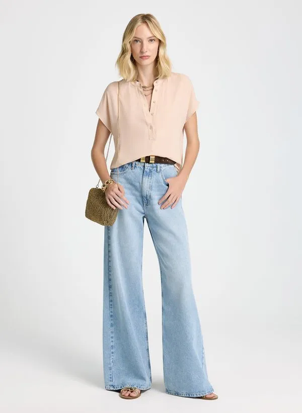 Calça Le Lis Natália Panta Wide Jeans Feminina 50