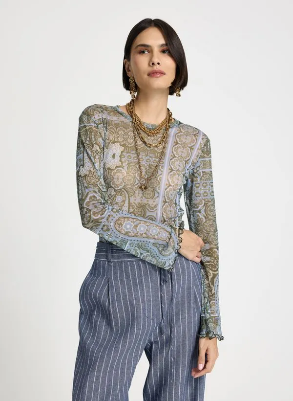 Blusa Le Lis Paisley Tule Feminina GG