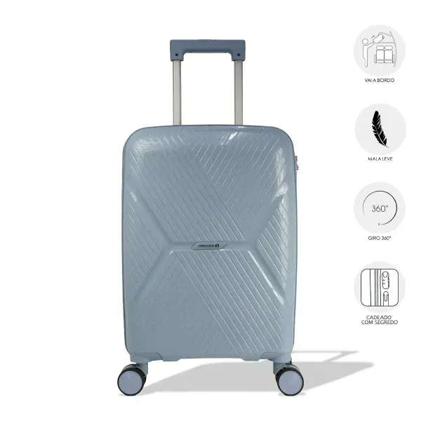 Kit com 2 Malas P Bordo 10kg Polipropileno Voxx Stradda AZUL CLARO
