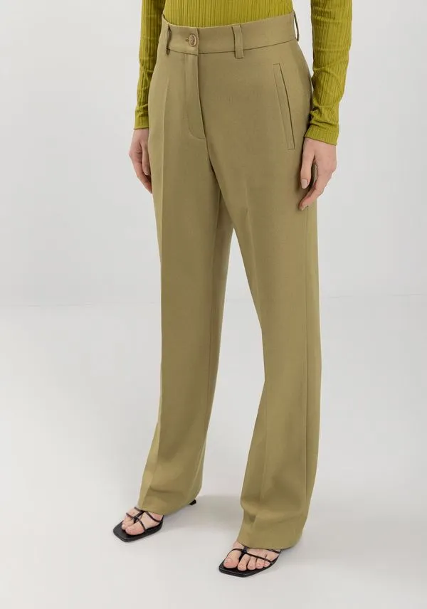 Calça Reta Alfaiataria Com Cintura Média E Bolsos Embutidos VERDE NEW SOFT M