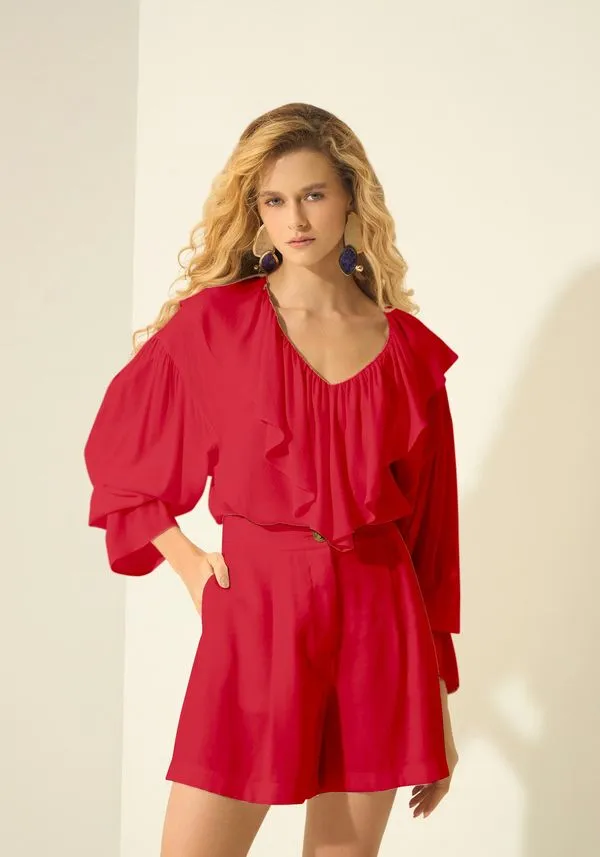 Bermuda De Cintura Alta Em Alfaiataria VERMELHO POWER GG