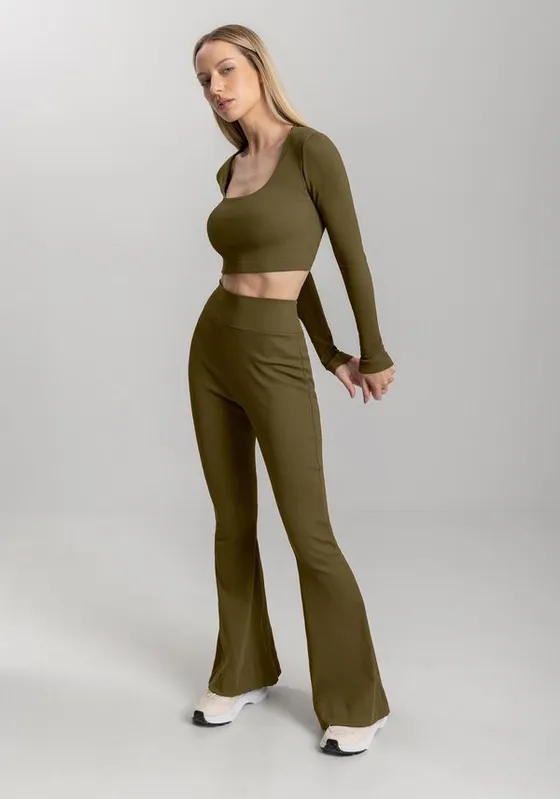 Blusa Cropped Canelada De Mangas Longas Move VERDE M