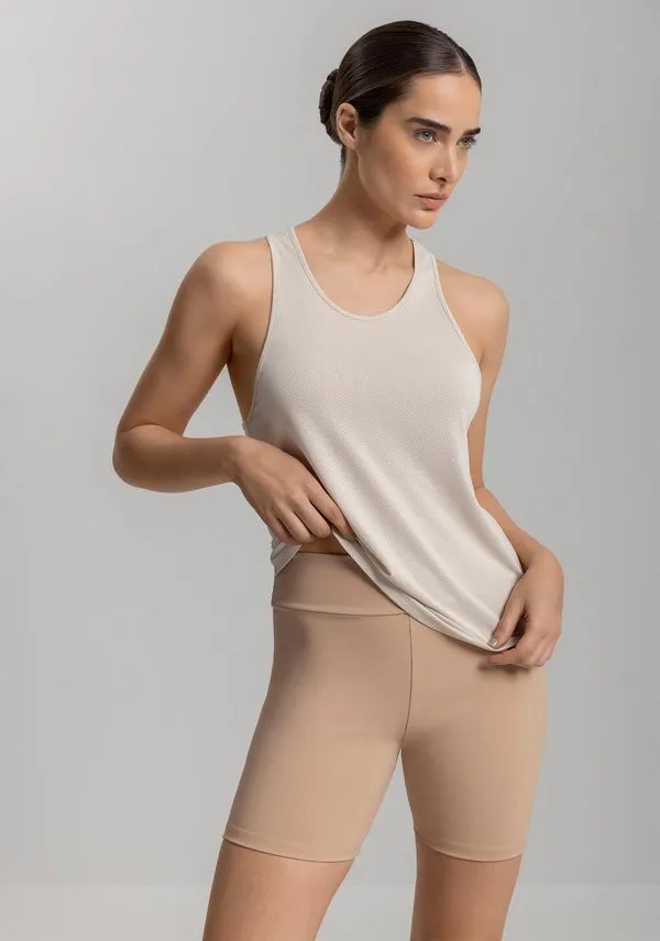 Blusa Regata Nadador Com Decote Redondo Em Dry Fit Move BEGE CAQUI M