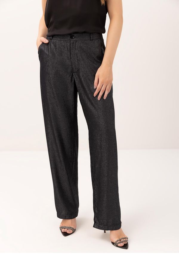 Calça Reta Alfaiataria em Tecido Lurex PRETO REATIVO PP