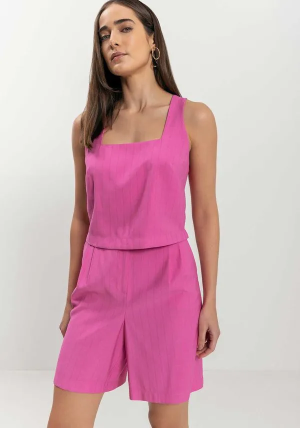 Blusa Curta Em Alfaiataria Com Decote Reto E Riscas De Giz ROSA SERENO PP