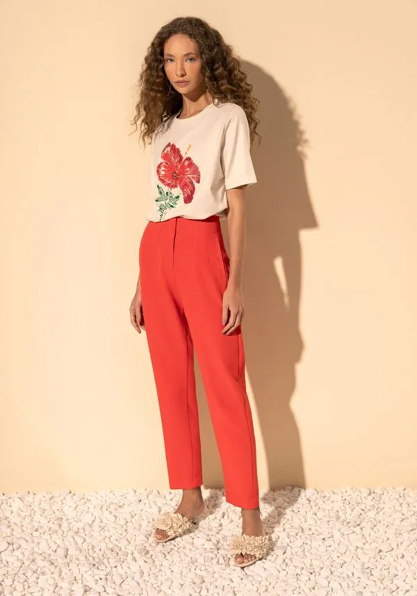 Calça Slim De Cintura Alta Em Alfaiataria Com Pences VERMELHO CLAIR P