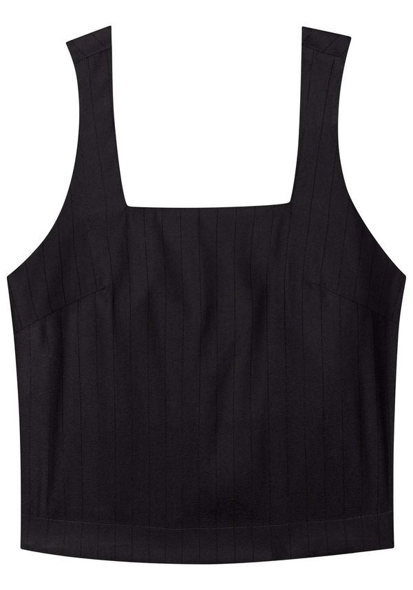 Blusa Curta Em Alfaiataria Com Decote Reto E Riscas De Giz PRETO P