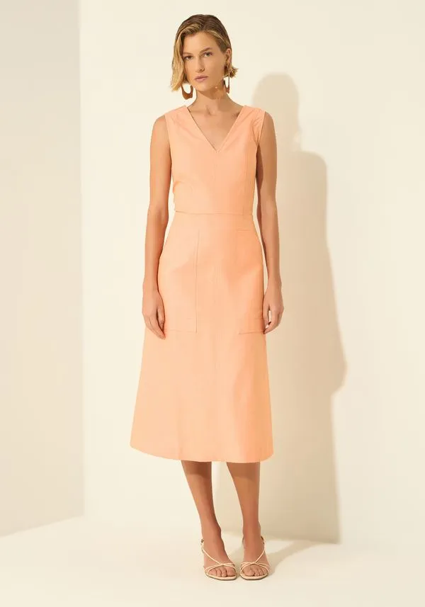Vestido Midi Em Alfaiataria Com Decote Em V LARANJA SUMMERTIME PP