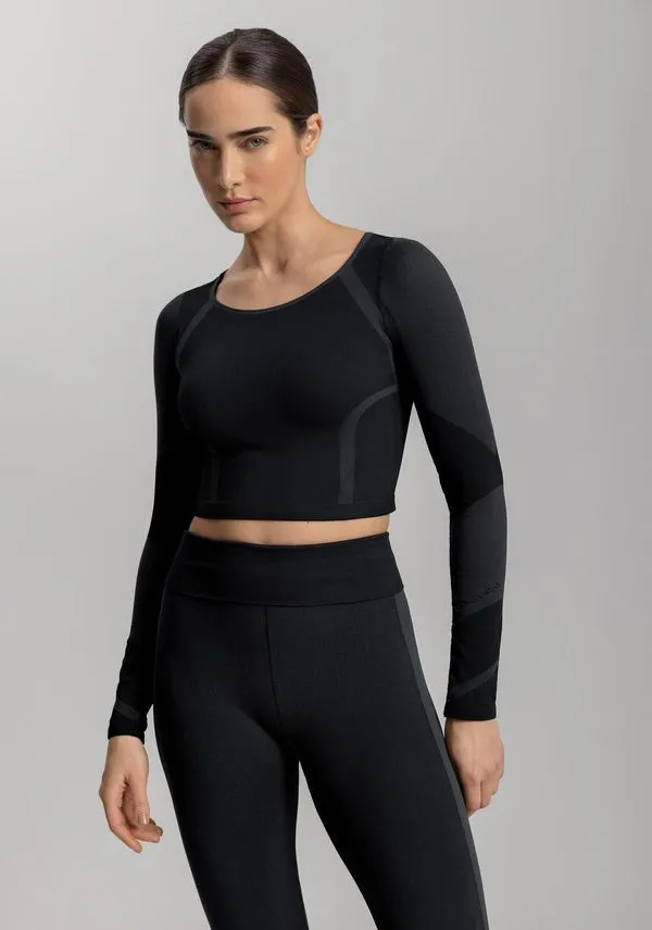 Blusa Cropped De Mangas Longas Em Malha Seamless Move PRETO M