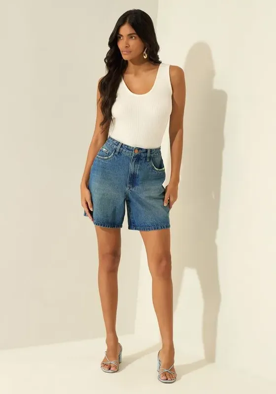 Bermuda Mom Jeans Com Cintura Alta JEANS 36