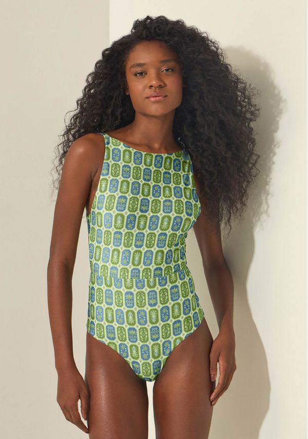 Maiô Estampado Com Proteção Solar MINI GRAVURA AZUL M