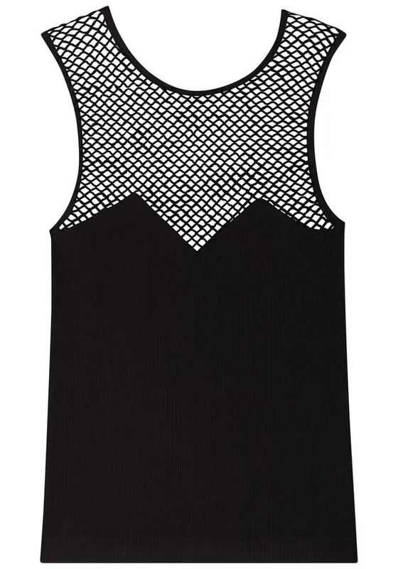 Blusa Sem Mangas De Malha Seamless Com Recortes Em Tela Move PRETO M