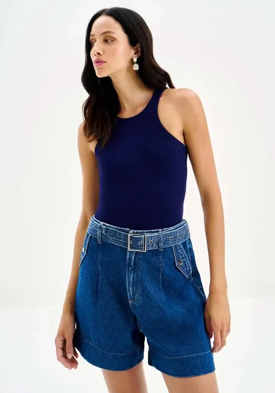 Shorts Jeans Baggy Alfaiataria com Cinto JEANS 34