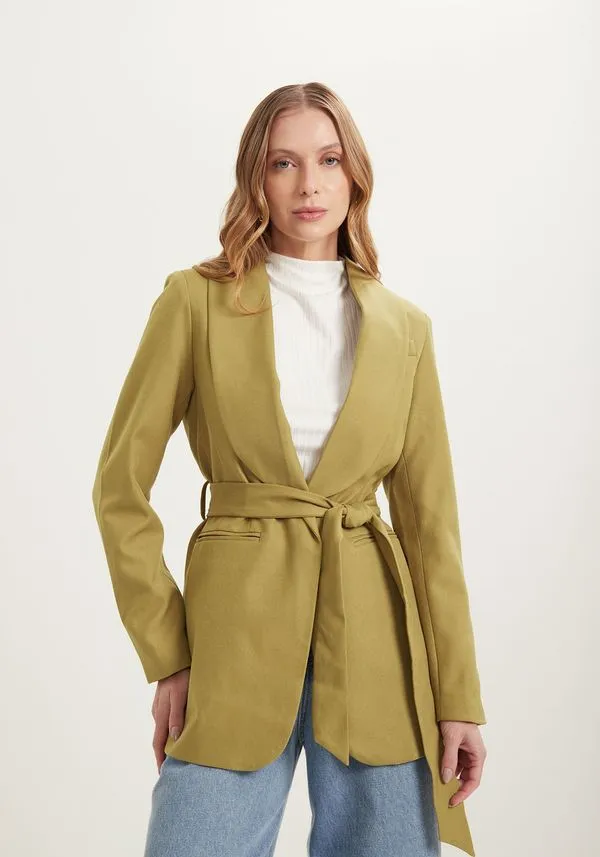 Blazer Alfaiataria Alongado Com Lapelas E Faixa Ajustável VERDE NEW SOFT PP
