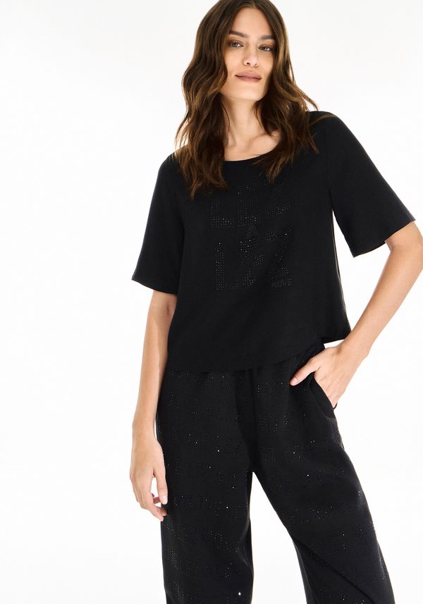 Blusa Oversized em Viscose com Strass MOVE Fitness PRETO REATIVO PP