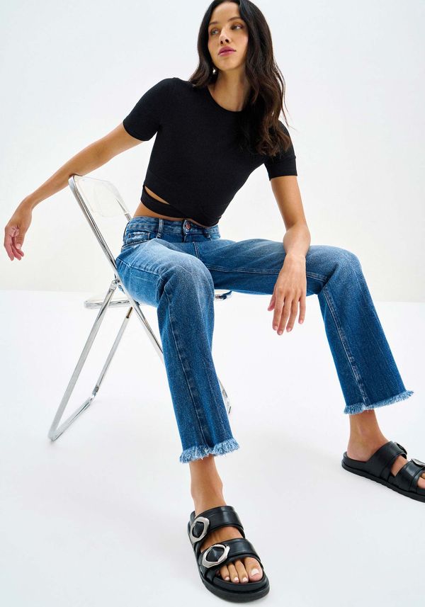 Calça Jeans Reta Slim Cropped Cintura Alta JEANS 40