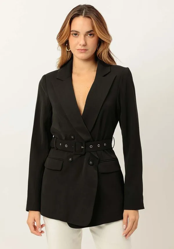 Blazer Alfaiataria com Cinto PRETO REATIVO P