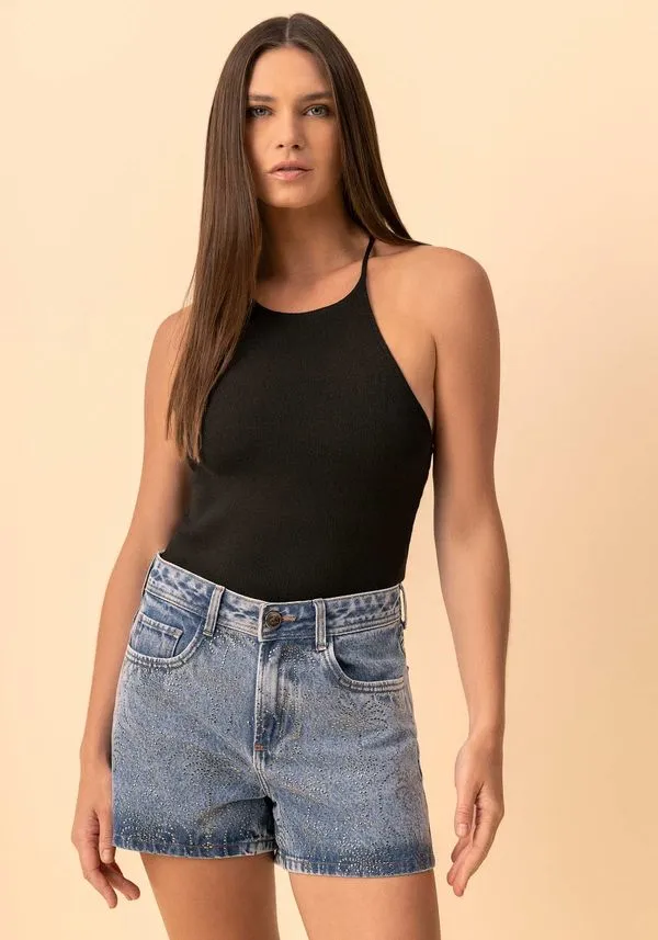 Shorts Jeans De Cintura Média Com Aplicações JEANS 42