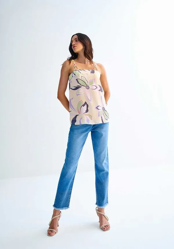 Calça Jeans Mom Cintura Alta Desfiada com Elasticidade JEANS 44