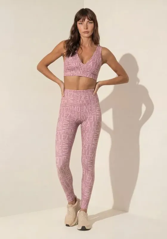 Calça Legging Estampada De Cintura Alta Com Proteção UV Move ROSA VINTAGE P