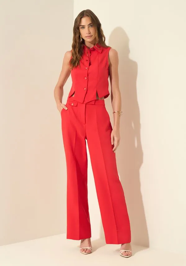 Calça Reta De Cintura Alta Em Alfaiataria VERMELHO POWER 42