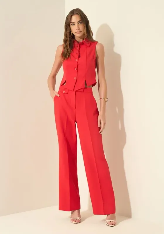Calça Reta De Cintura Alta Em Alfaiataria VERMELHO POWER 42