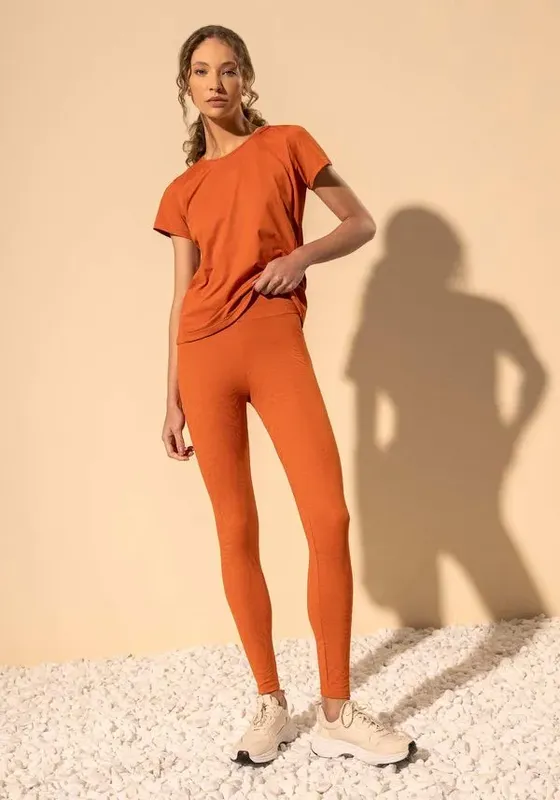 Calça Legging Estampada Com Cintura Alta E Proteção UV Move MARROM TERRACOTA M