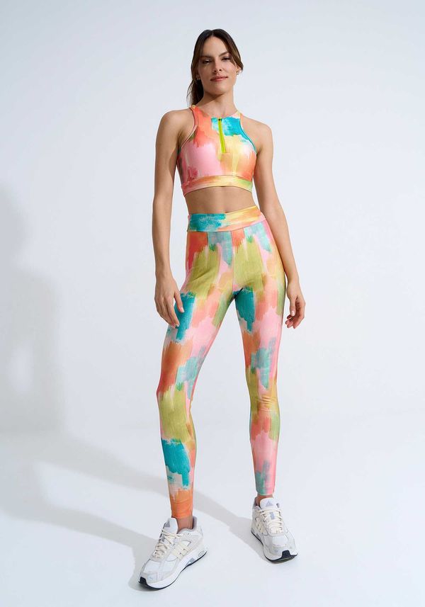 Calça Legging Cintura Alta MOVE Acetinada Estampada COLORFUL VERDE P