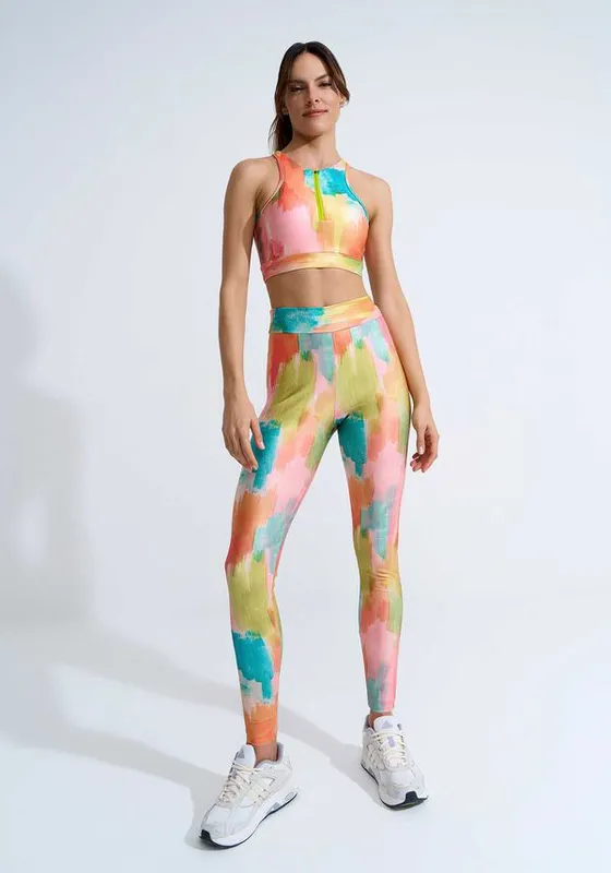 Calça Legging Cintura Alta MOVE Acetinada Estampada COLORFUL VERDE P